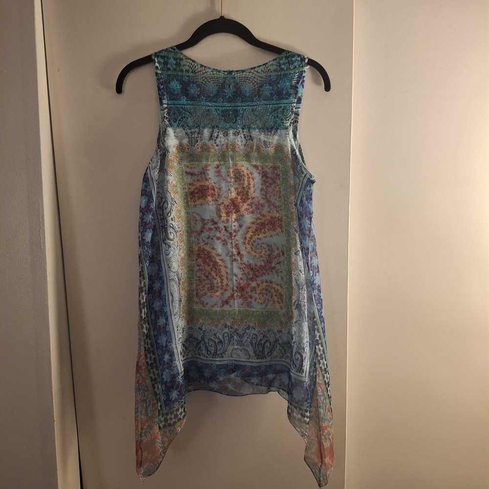 ONE WORLD Women's Multicolor Paisley Sleeveless Tank Tunic - Picture 2 of 9